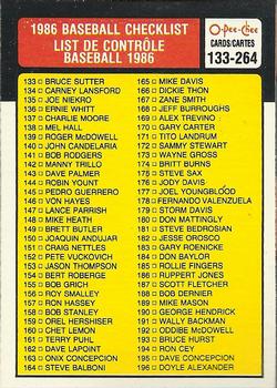 1986 O-Pee-Chee Baseball Cards 263     Checklist 133-264